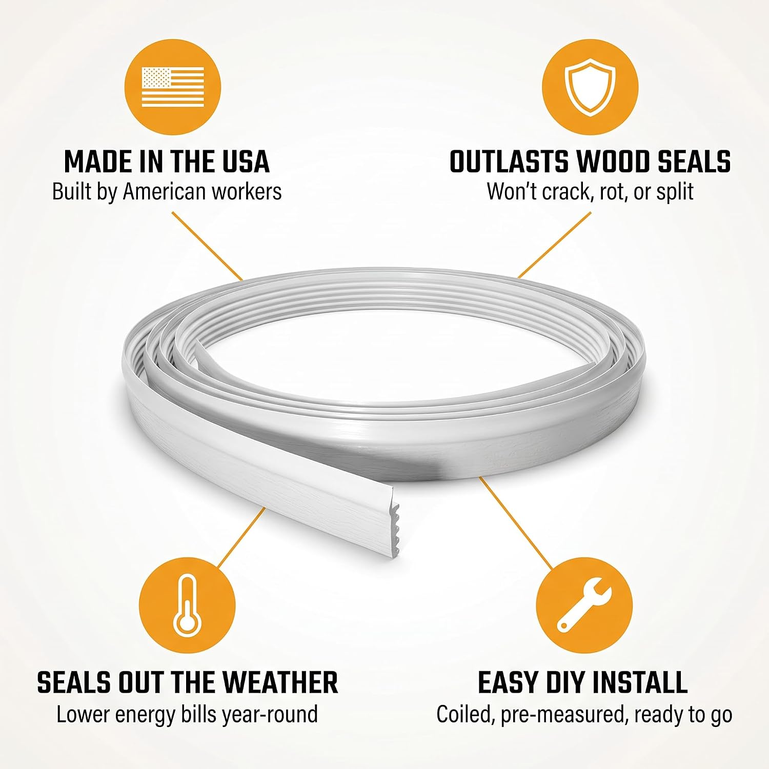 DuraSeal Garage Door Weather Stripping Kit, White 25 ft, Made in USA | Blocks Drafts, Rain, Snow, and Critters - Top & Side seal - Flexible, Ships Coiled - Durable PVC - Nails Included