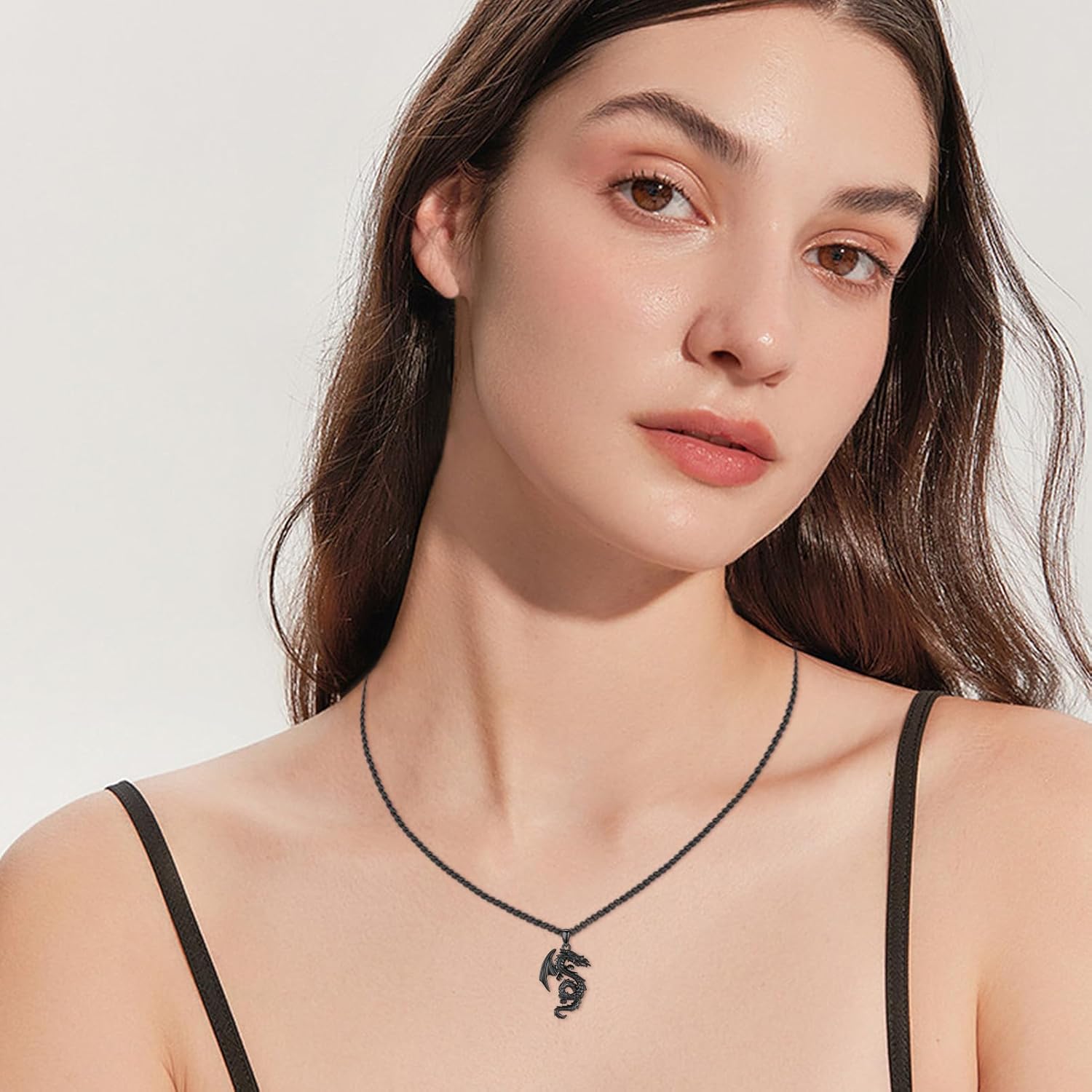 Dragon Necklace for Men Malachite/Obsidian/Amethyst/Lapis Lazuli/Tiger Eye/White Crystal Fire-breathing Dragon Pendant Sterling Silver Medieval Mythic Totem Chain Vintage Animal Jewelry Gifts - Image 5