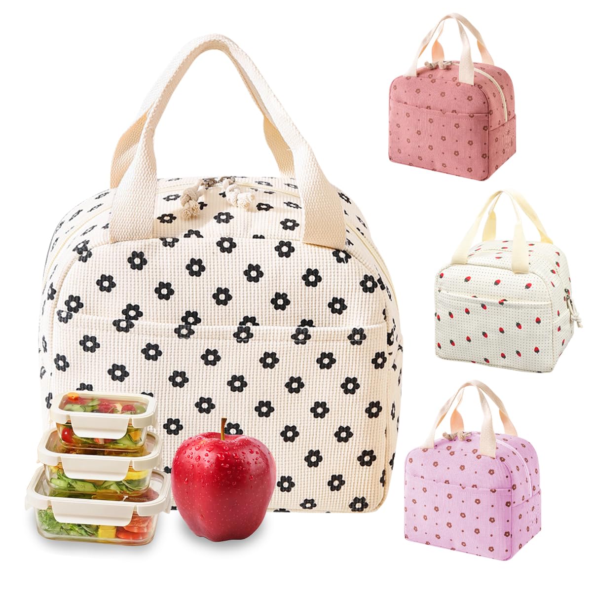 SHSMPXOY Lunch Bags for Women Large Capacity Corduroy Insulated Lunch Bag for Adults Kids, 10L Thermal Tote for Work School Picnic, Leak Proof Cooler Bag with Handle Lunches Organizer