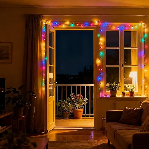 Miniatura 3 de 100 luces LED de Navidad multicolor, certificación UL y grado comercial, 35 pies, luces de alambre verde, para fiestas en interiores y exteriores,