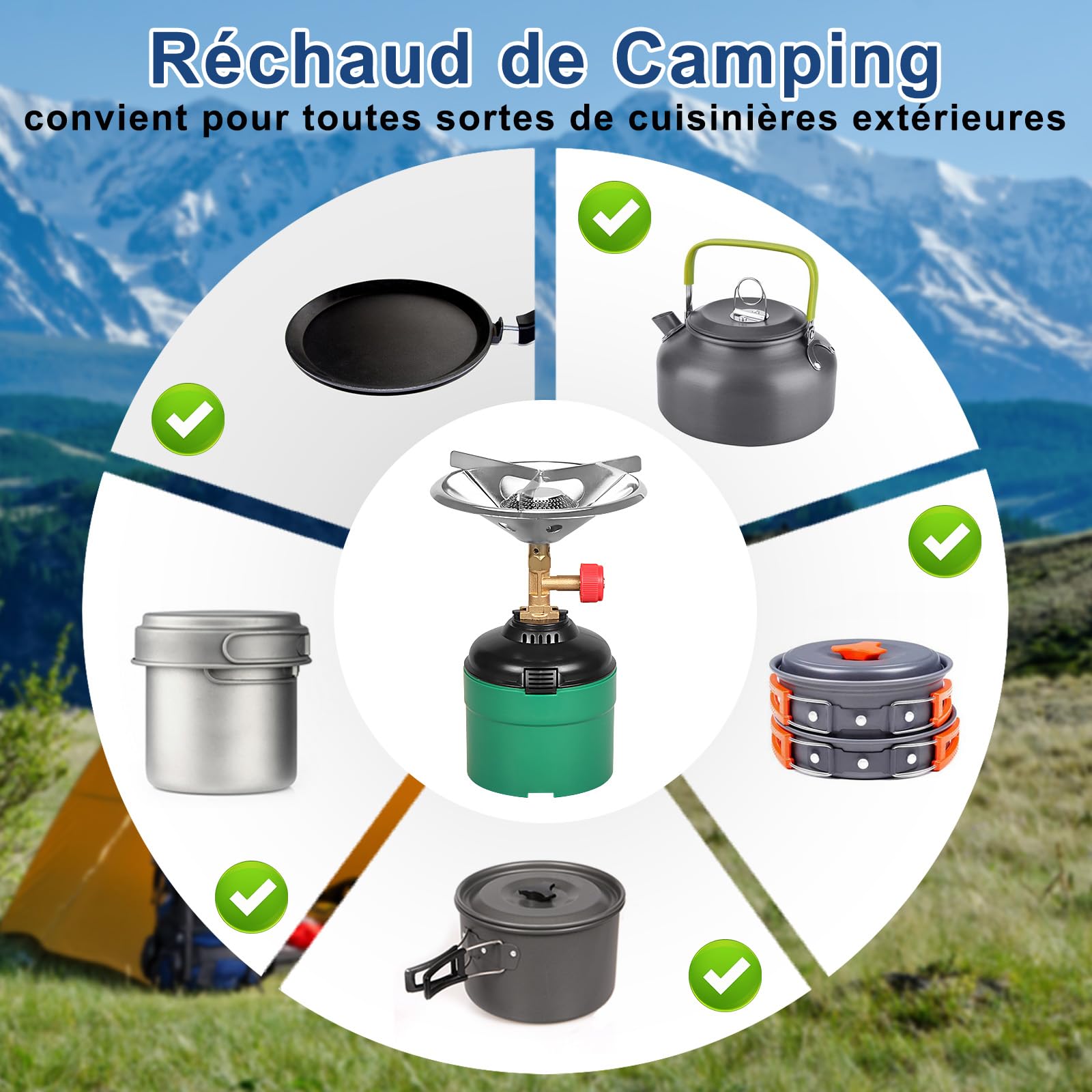 Réceptacle De Réchaud De Camping - Compatible Avec Bouteille Gaz Plate - Acier Inoxydable, Pliable - Pour Camping, Pique-nique, Extérieur