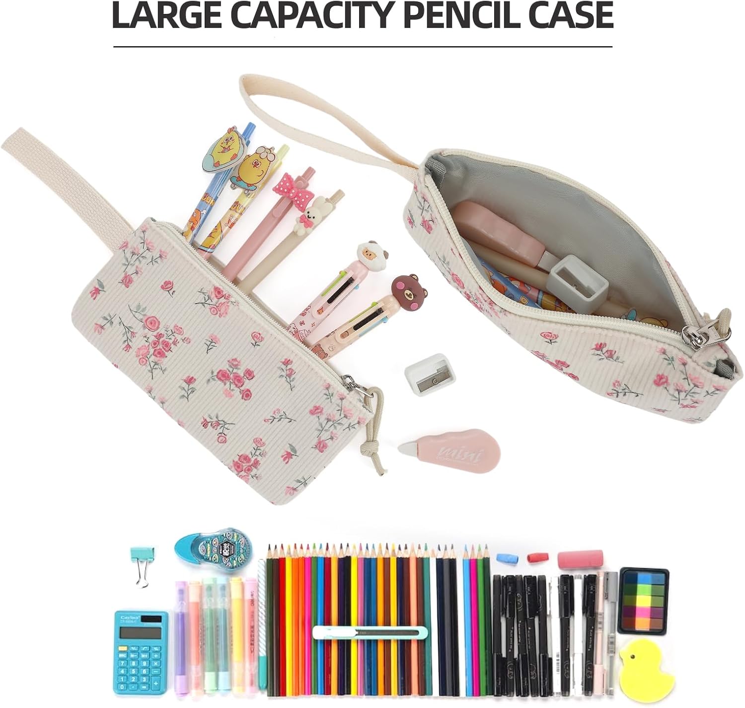 3Pcs Corduroy School Backpack for Girls, Kids Large Capacity School Bag Bookbags Set with Lunch Box and Pencil Bag (Corduroy Rose)