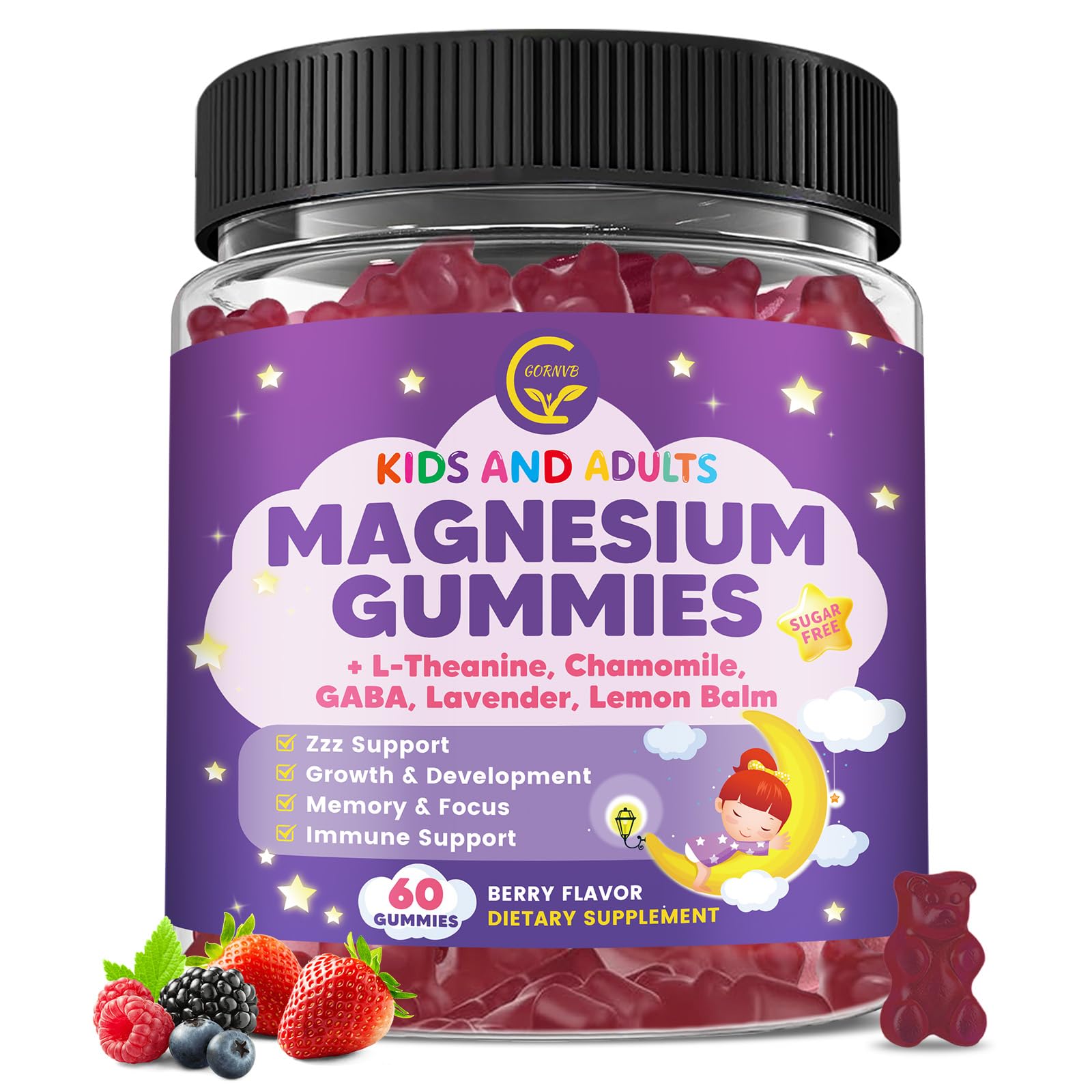 Magnesium Glycinate Gummies 400/200mg for Kids & Adults, NO Melatonin Sleep Aid Magnesium Supplement Gummies with Chamomile, Lavender, L-Theanine & GABA, B6, D3 & K2 for Bone, Relax, Immune Support 60 Count (Pack of 1)