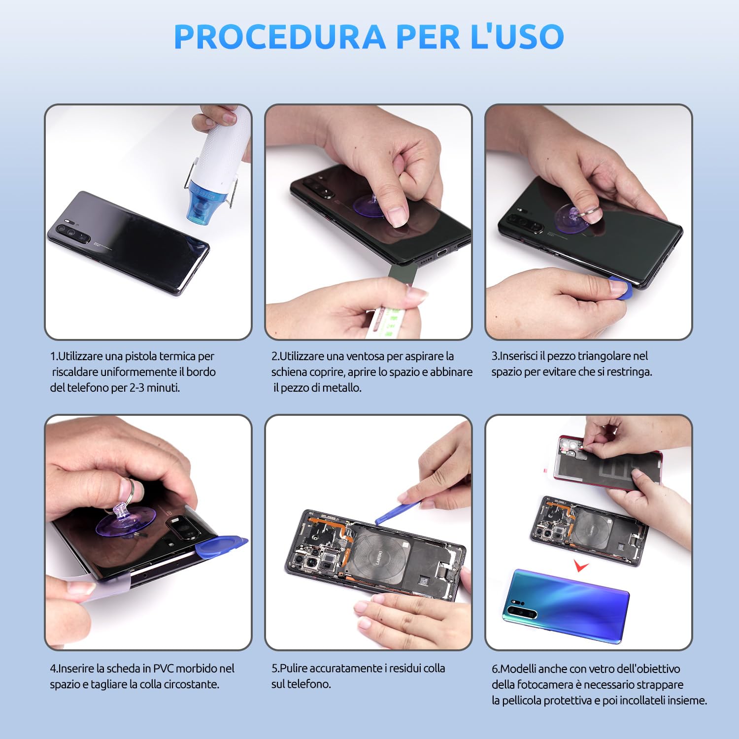 Scocca Vetro Posteriore Sostituzione per Huawei P30 PRO Originale Coperchio Copribatteria con Vetro Fotocamera+Ricambio Kit(Nero)