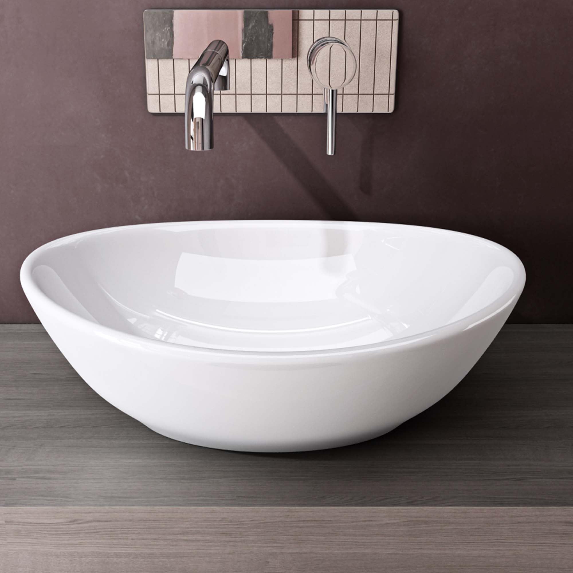 doporro Lavabo da Appoggio Ovale 42 cm per Bagno, Lavamani Soprapiano | Lavandino per Bagno in Ceramica, Colore Bianco, Finitura Lucida, Rivestimento Nano Incluso, Uso in Bagno e WC Ospiti