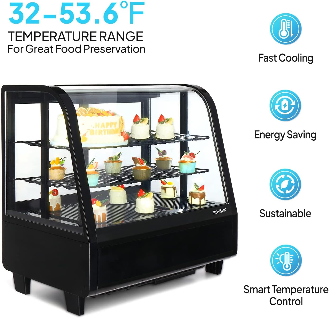 ROVSUN 3.5 Cu.Ft Commercial Display Refrigerator ETL NSF Certified, Refrigerator Display Case Countertop Pastry Display Case w/LED Air-cooling Automatic Defrost Rear Sliding Door for Cafe Restaurant