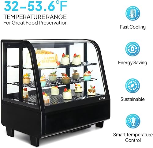 Miniatura 2 de ROVSUN Refrigerador comercial de 3.5 pies cúbicos, vitrina refrigerada para mostrador de pastelería con iluminación LED, refrigeración por aire,