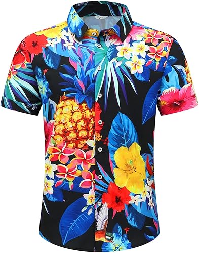 Miniatura 4 de SheLucki - Camisa hawaiana para hombre, unisex, de manga corta, con botones, para la playa y el verano, ropa casual estampada con sombra de palmas