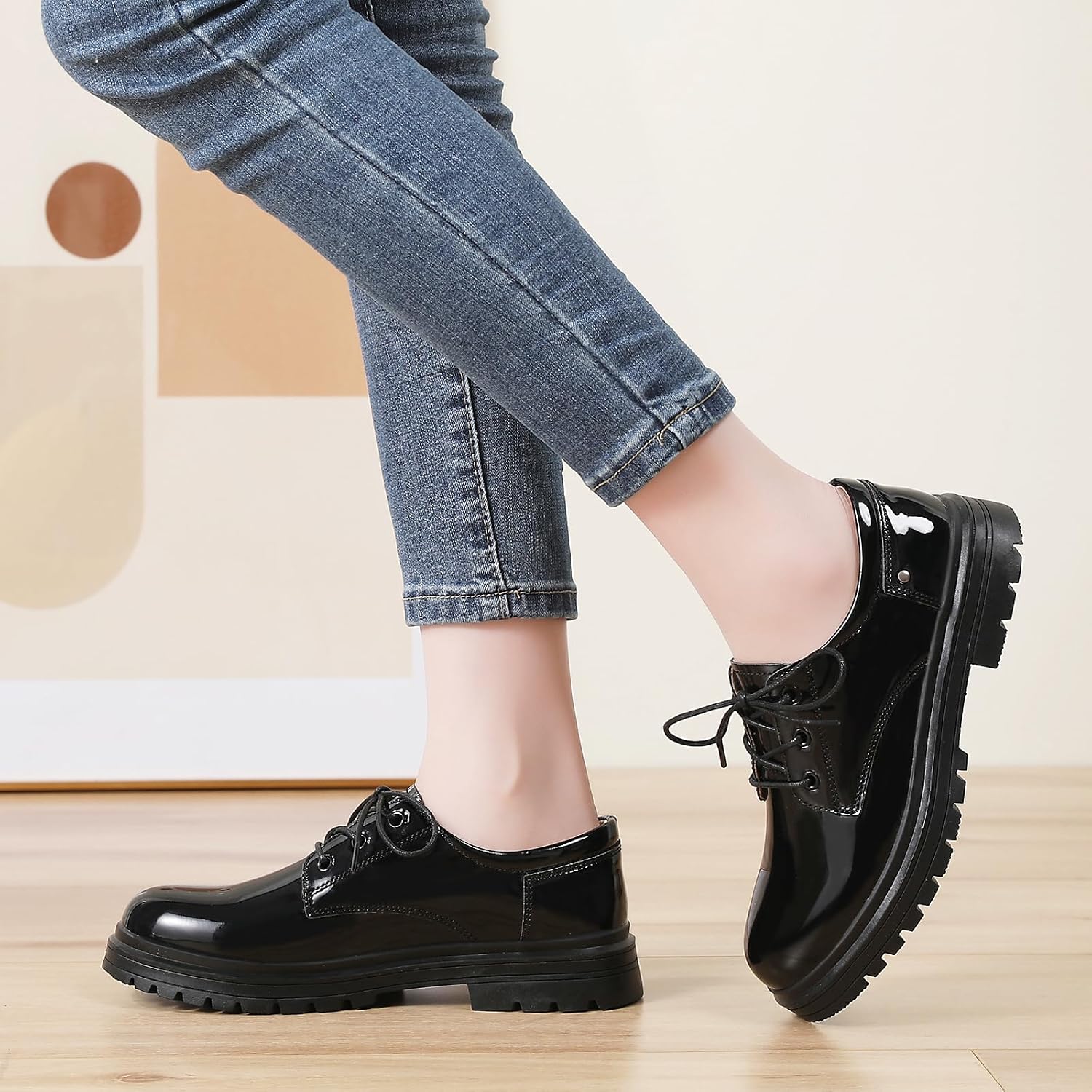 Womens Oxford Shoes Platform Classic Retro Lace Up Non Slip Comforty Dress Business Casual Work Office Oxfords Shoe for Ladies and Women