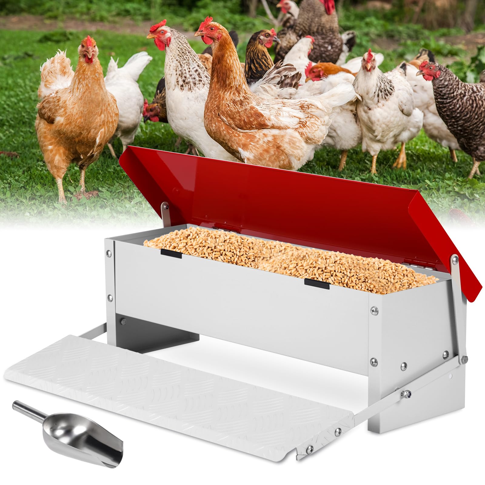 5kg Mangiatoia Automatica per Polli Mangiatoia per Pollame a Pedale Grande a Prova di Ratto Con Coperchio Antipioggia Mangiatoie per Polli All'Aperto per Anatra Fagiani Galli Bantam