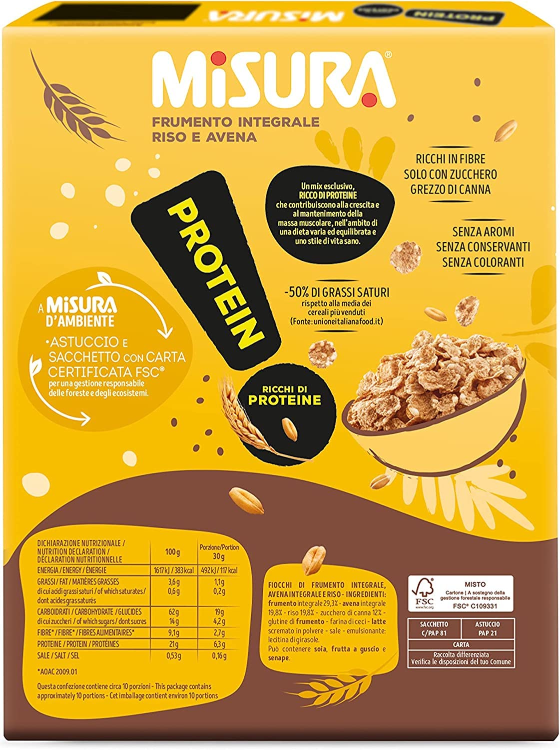 Misura Protein Cereali Fiocchi di Frumento Integrale, Riso e Avena 320gr