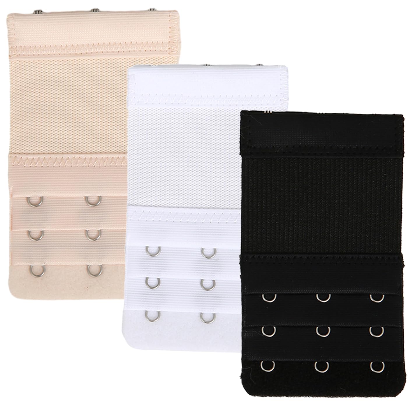 Nuttdoo Women's 3 Hook,3 Pack Black/White/Beige Bra Strap Extenders, Elastic Extensions Bra Extender Set, 3 Piece,,,Black