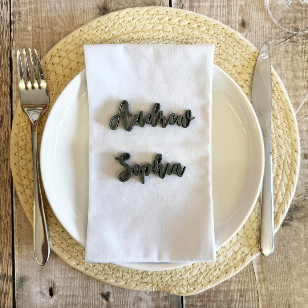 Wooden Place Name Settings, Personalised Wedding Table Name Cards, Colour Match with HEX Code, Wedding Favours, Small Childrens Craft Name Tags, Party Place Names, Laser Cut Names (Font 2B)