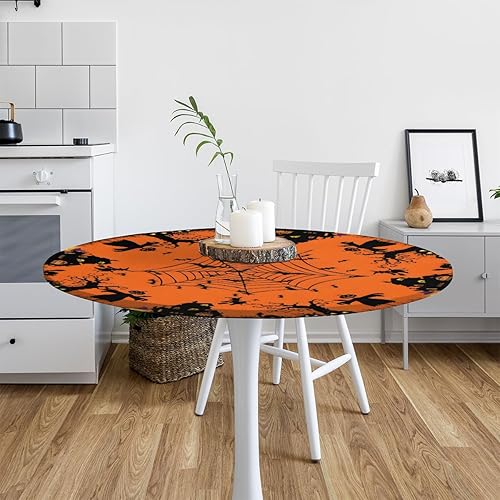 Vista 251 de Pardick Mantel redondo elástico con diseño de hojas de otoño, mantel redondo ajustable de 36 a 42 pulgadas, mantel circular impermeable, lavable