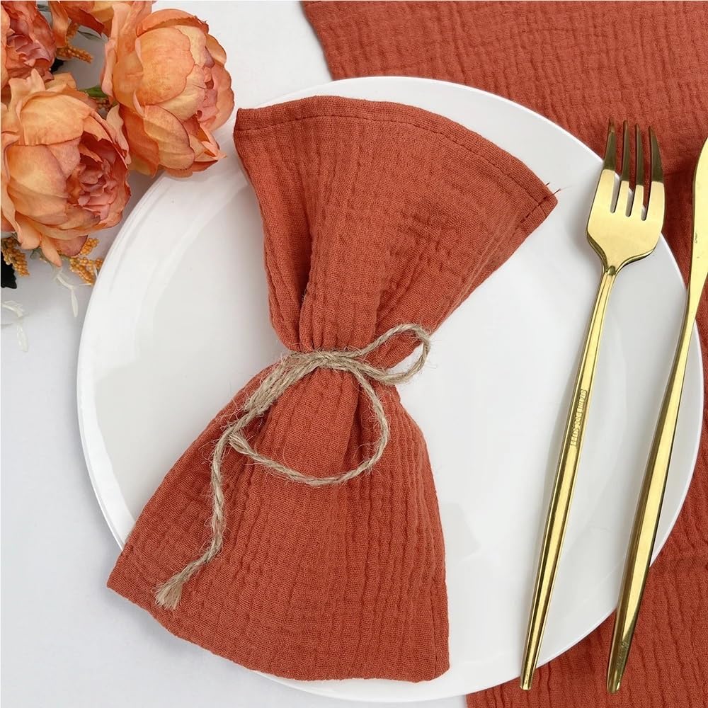 50 Stück Dicke Servietten aus Gaze und Baumwolle for die Tischdekoration bei Partys, Abendessen Hochzeiten(Peach)