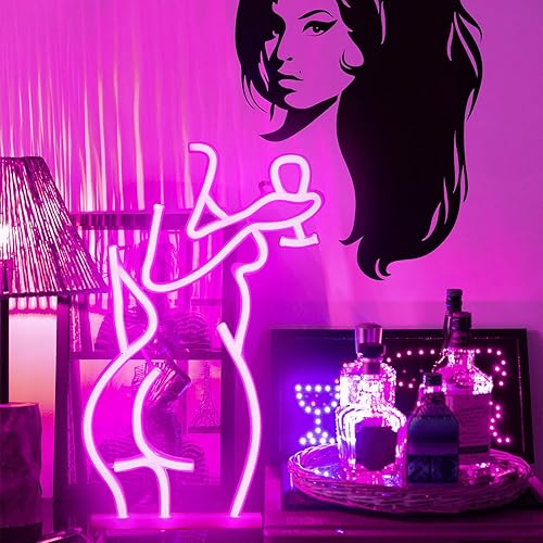Miniatura 6 de PIKPEOD Señal de neón Lady Back con batería o USB, luces de neón sexy para decoración de pared, luces LED rosas para dormitorio, hombre, cueva,