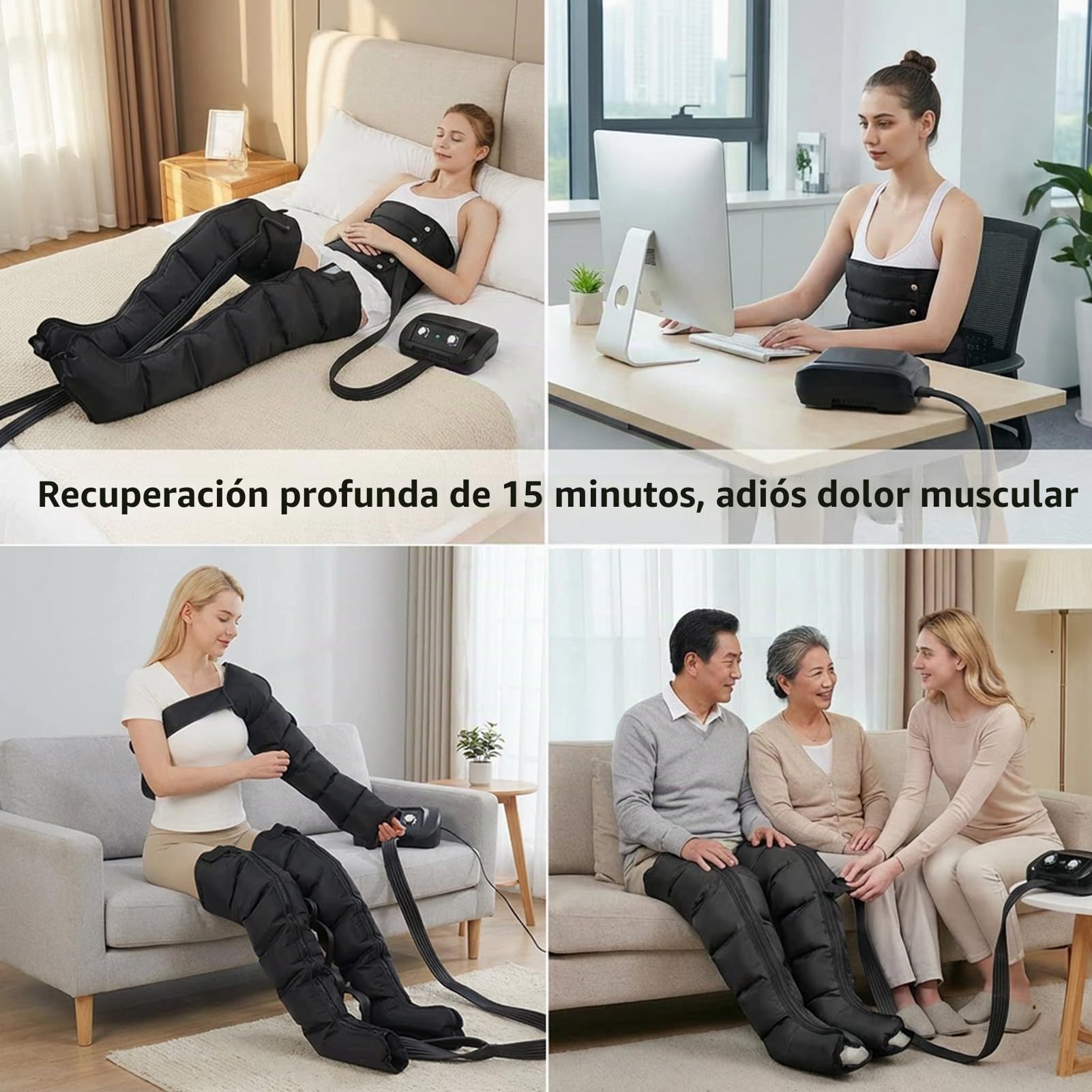 Botas Presoterapia Piernas Presoterapia Piernas y Abdomen 6 Cámaras Máquina Masajeador Presoterapia Profesional para Casa, Alivio Muscular y Drenaje Linfático (Negro Perneras+Faja+Brazo, XXL)