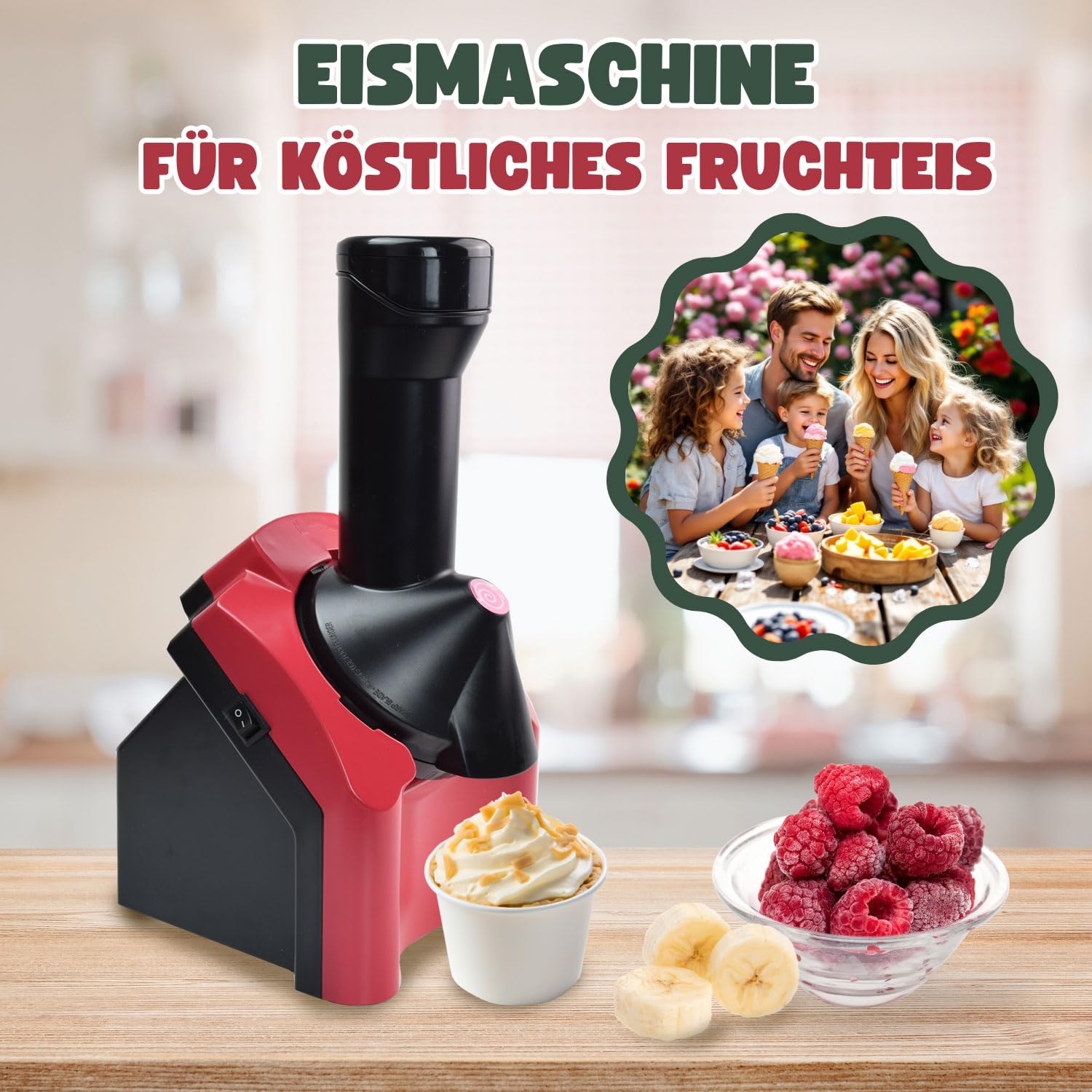 Syntrox Germany Eismaschine Woron für gefrorene Früchte | Frozen Fruit Ice Cream Maker, Eis zuhause herstellen, Eisbecher Zubehör, mit Gefrierfunktion
