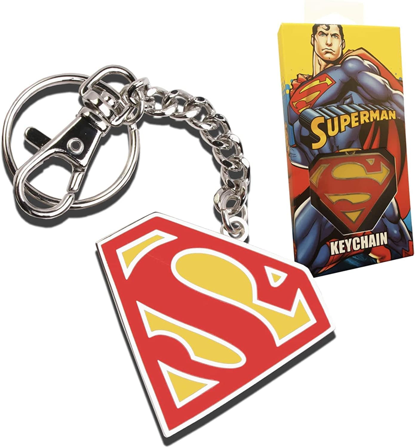 The Noble Collection DC Comics Superman Logo Keychain in Colour - 5in (13cm) Superman Sigil Film Set Movie Props Gifts Merchandise, Multicoloured, 5 Centimeters, Superman