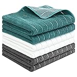 PY HOME & SPORTS Microfiber Kitchen Dish Towels 6 Pack- 17 x 25 Super Absorbent Kitchen Hand Dish Cloths with Upgraded Mesh Design, Lint Free & Quick Drying (Grey/White/Teal)
