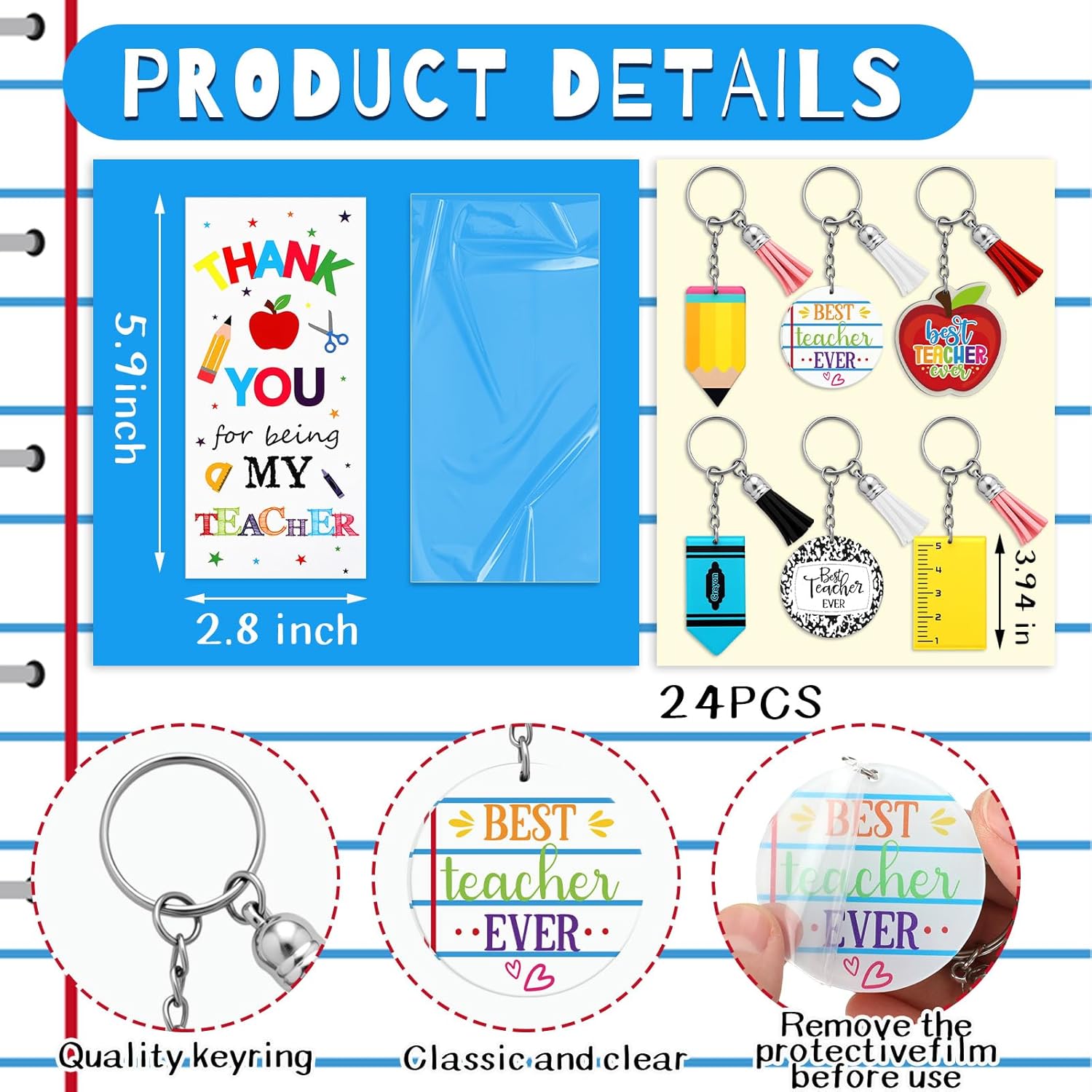 24 Sets Teacher Appreciation Gifts Bulk End of Year Teacher Gifts for Classroom Thank You Gift Set with Pens Keychains Cards and Gift Bags Employee Nurse Staff Office Supplies