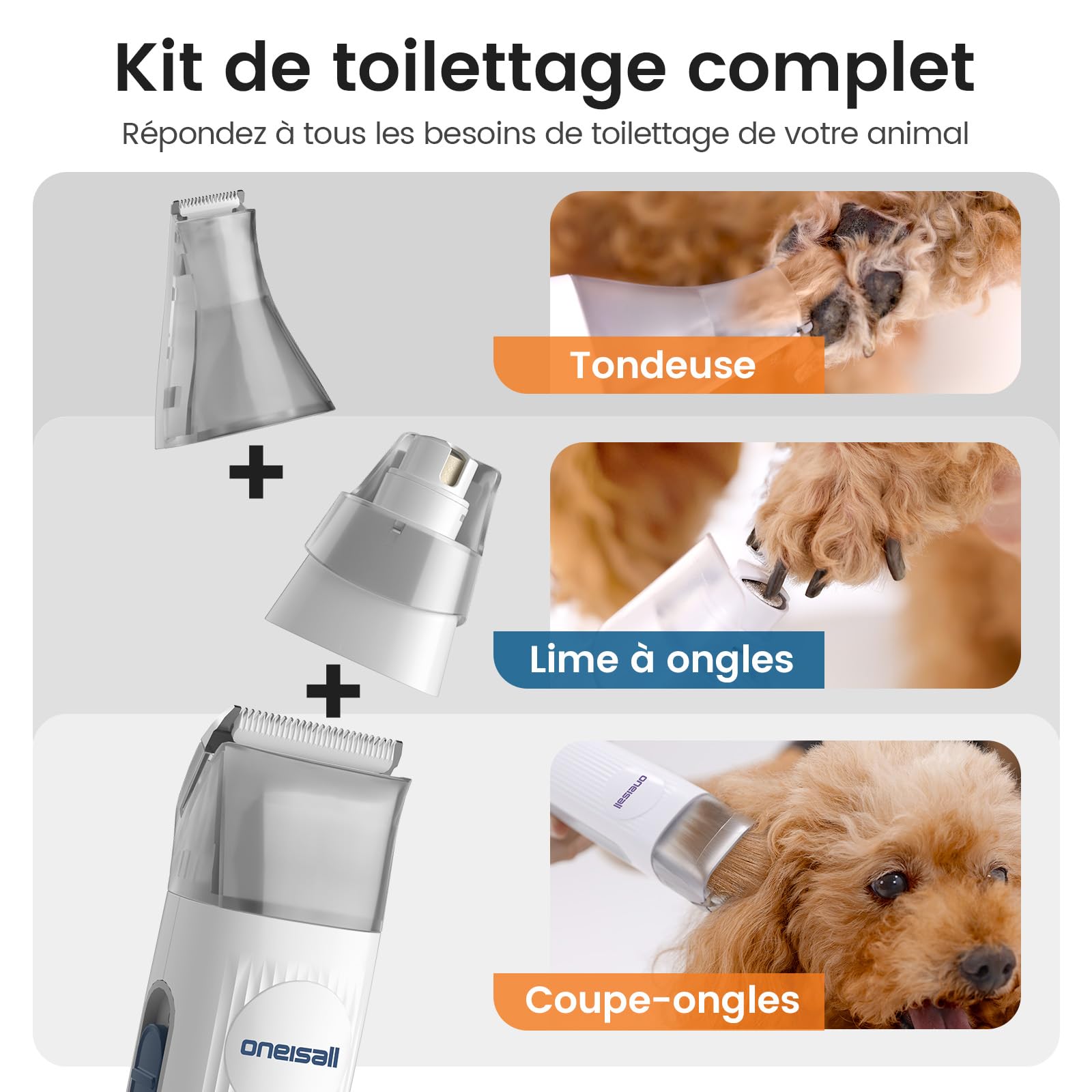 oneisall Tondeuse pour chien avec aspirateur, super puissance d'aspiration 12000 Pa aspire 99,99% de poils d'animaux