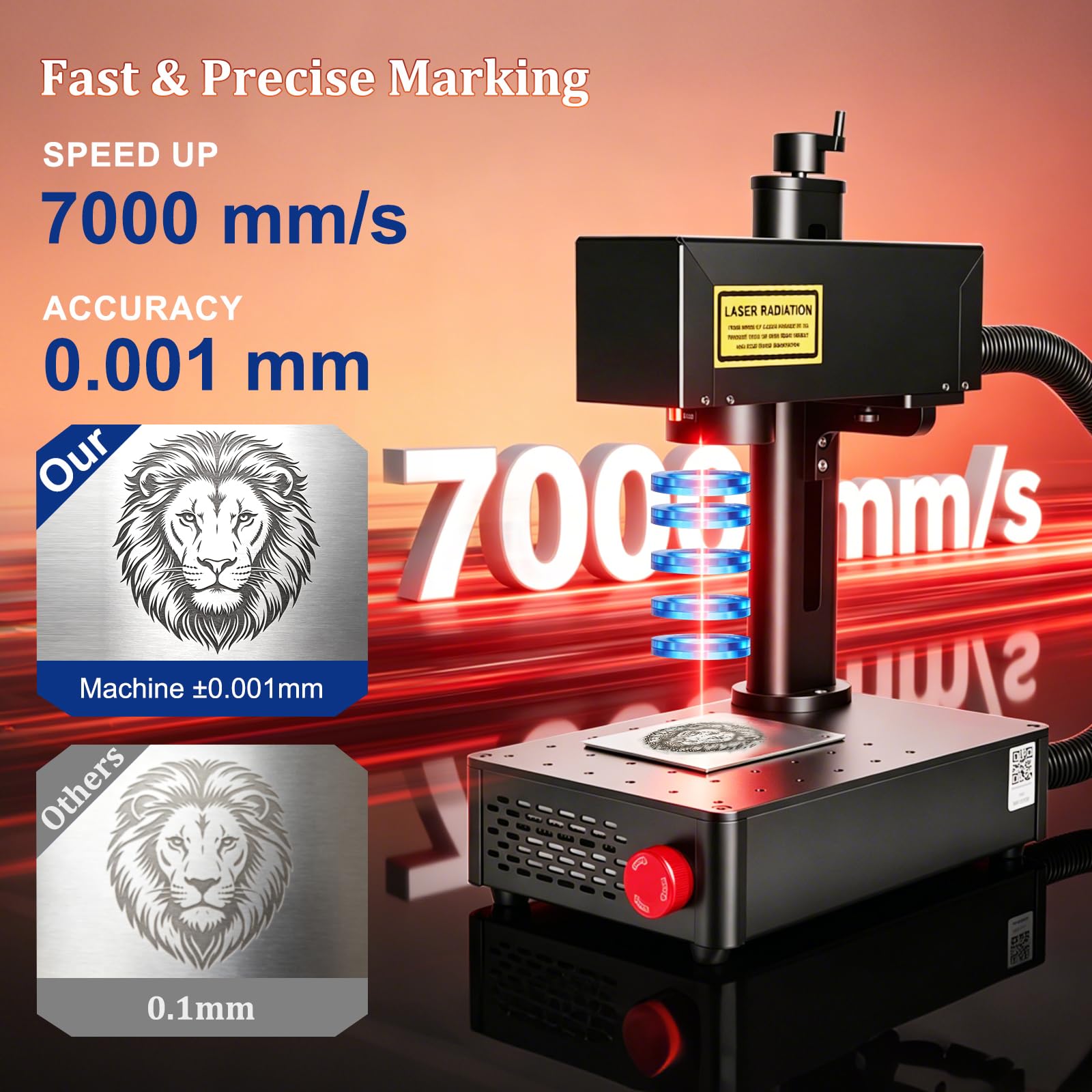 5W 10W Machine de Marquage Laser à Fibre, Graveur Laser de Bureau pour Métal Acier Inoxydable Aluminium Bijoux Plastique, Graveur Laser Portable pour Gravure Découpe, Lentille 175mm, 220V