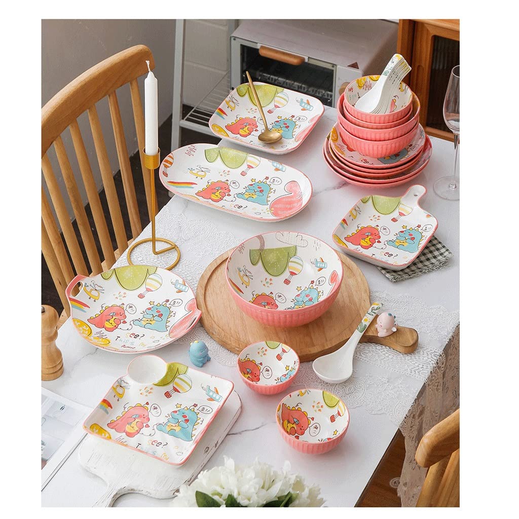 Set da tavola creativo in ceramica con cartoni animati, set da tavola per la casa, piatto, ciotola, tazza, piatti, set di scodelle per riso, zuppa e bacchette, set da pranzo per feste (set :