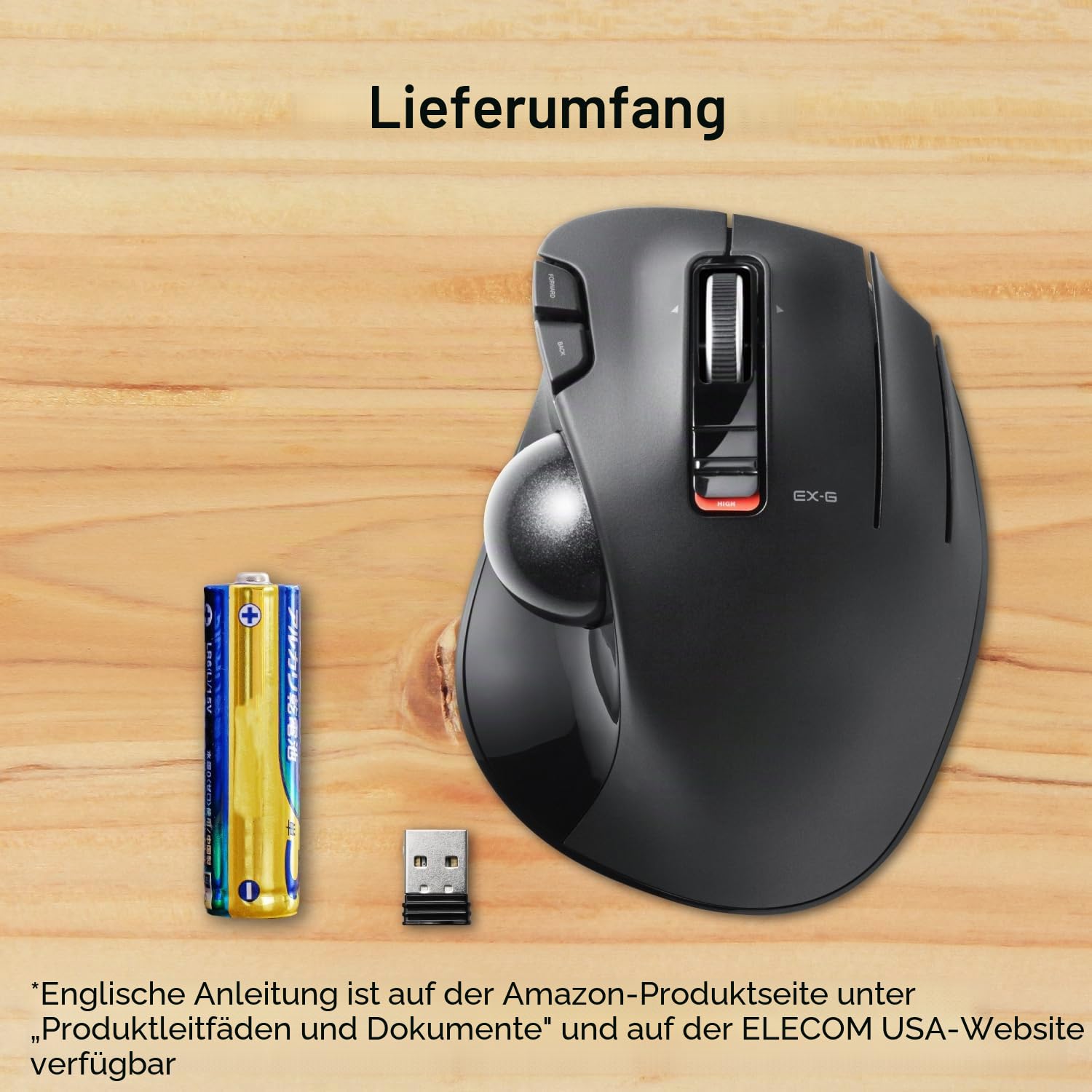 ELECOM EX-G Trackball-Maus, 2,4 GHz USB Wireless, Ergonomisches Design, Daumensteuerung, glatter Rollball, optische Verfolgung, 6 programmierbare Tasten, Neigungs-Scroll, Computermäuse für Laptop, PC,