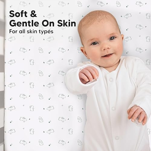 Miniatura 4 de Paquete de 2 sábanas de viscosa de bambú para cuna para niños y niñas, sábana bajera ajustable para cuna, sábanas orgánicas neutrales, sábana de