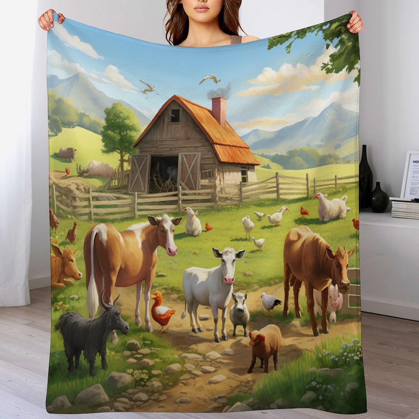 Couverture polaire animaux de la ferme couverture flanelle douce canapé 130x180cm