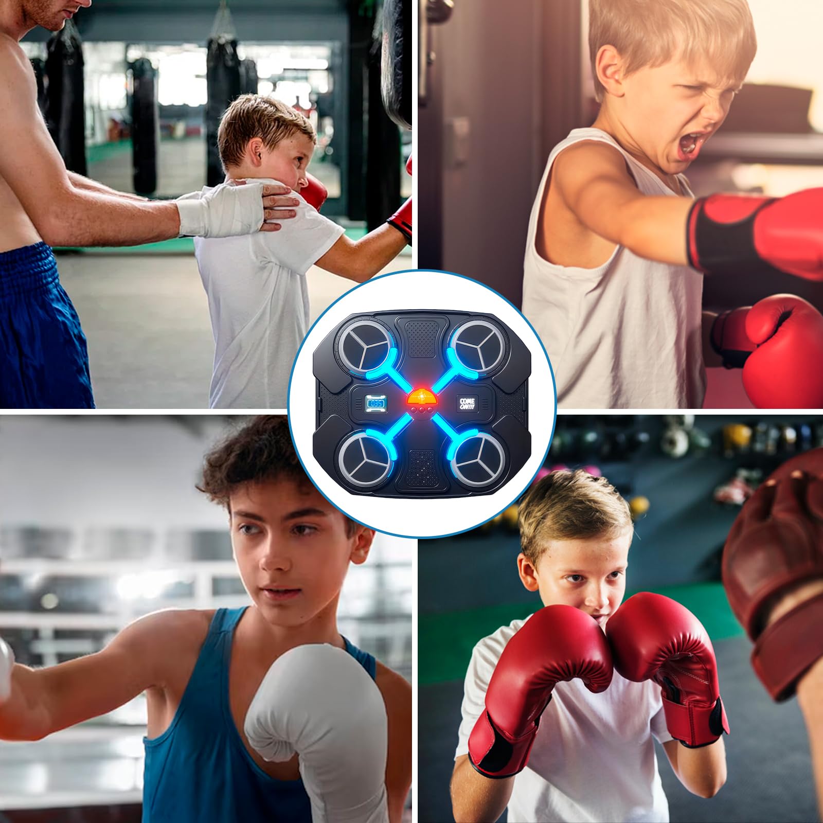 ALLOMN Macchina da boxe musicale intelligente, con 3 modalità di velocità e modalità di conteggio, da parete, con guantoni da boxe, per bambini, adulti, appassionati di bersaglio