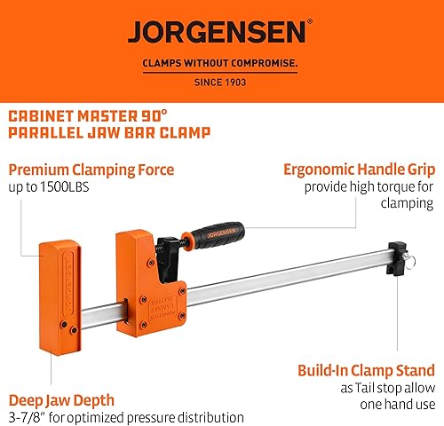 Miniatura 2 de Jorgensen Juego de abrazaderas de barra de 18 pulgadas, paquete de 2 unidades maestro de gabinete de abrazadera paralela de 90°, abrazadera de barra