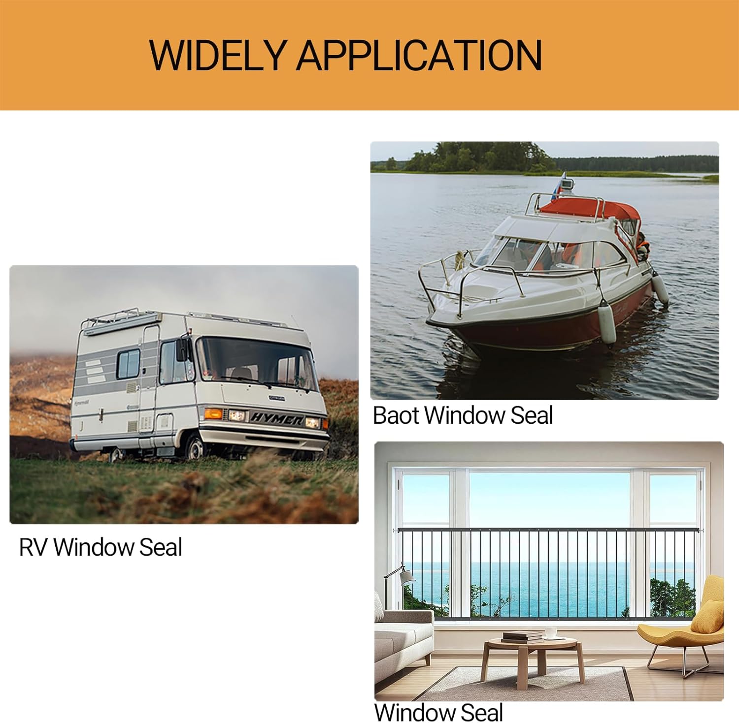RV Window Seal, W: 1/4" x H: 1/2" Rubber Windshield Gasket, RV Window Weather Stripping for Boat, Vehicle, Home Application and More, 20Feet