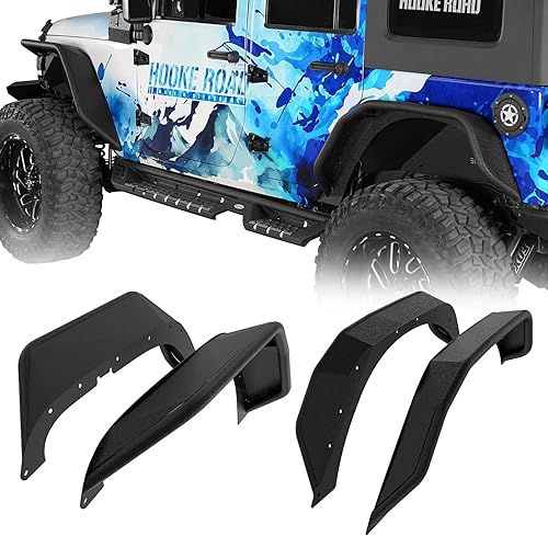 Hooke Road Kit de guardabarros de tubo tubular JK delantero y trasero para Jeep Wrangler JK 2/4 puertas 2007-2018 con textura negra sólida