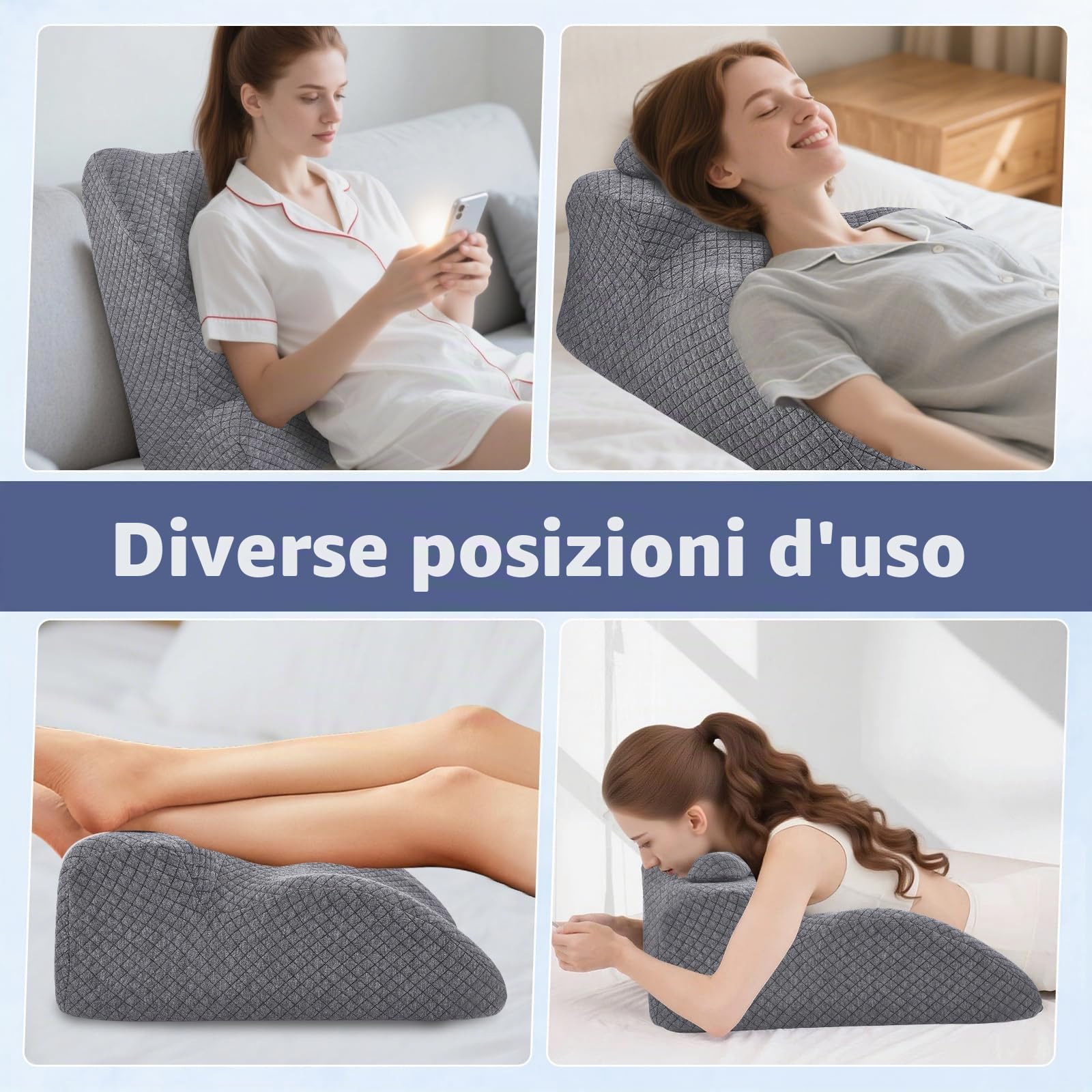 Cuscino ergonomico in memory foam per letto e divano, con rivestimento lavabile, cuscino da lettura per schiena, collo, gambe, cuscino da reflusso per sedersi, dormire, leggere