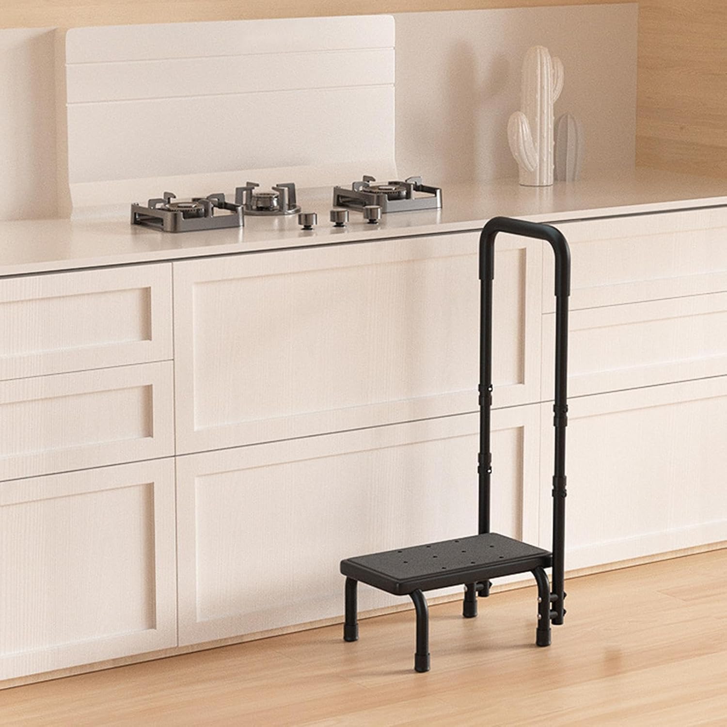 Step Stools for Seniors - Height Adjustable Heavy Duty | Wide Kitchen Step Stool with Grab Handle | 95.6x41x29.3cm Carbon Steel & PU | Non-Slip 3300g Portable Stool | for Bathtub Shower & Closet