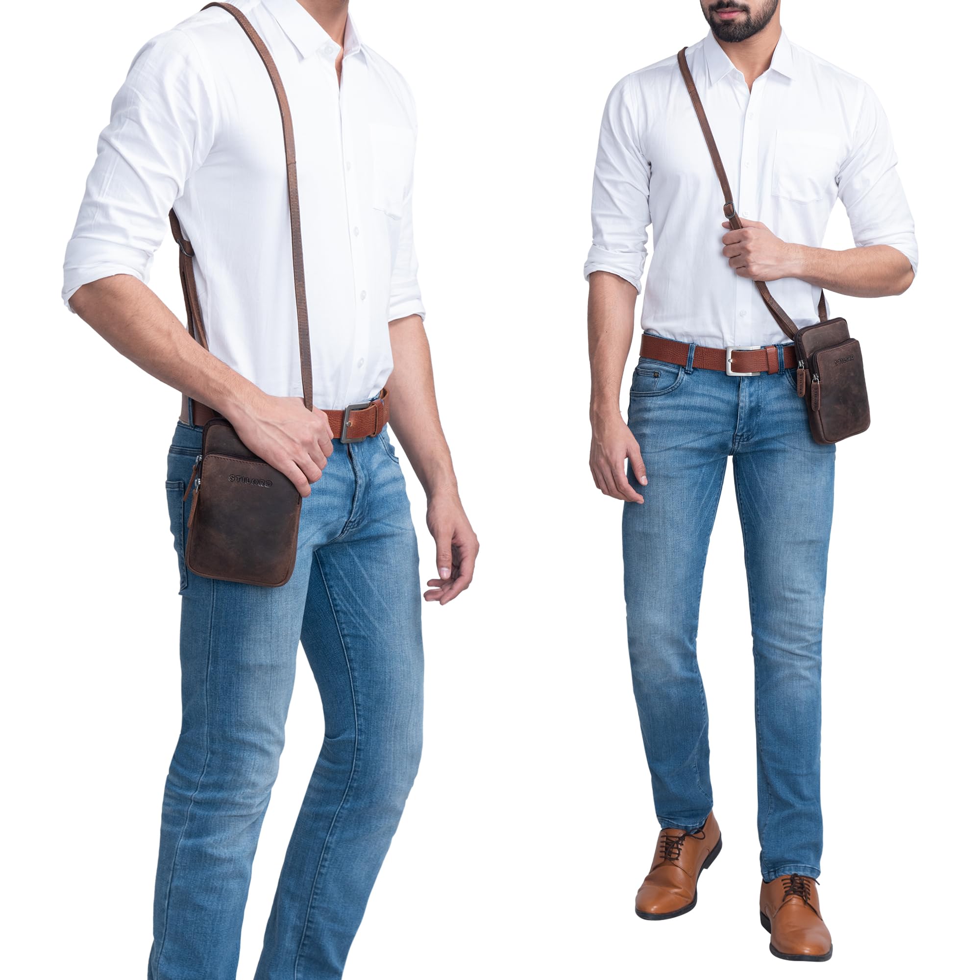 STILORD Elin Brustbeutel Leder groß Herren Damen Handy Umhängetasche echtes Vintage Leder zamora braun
