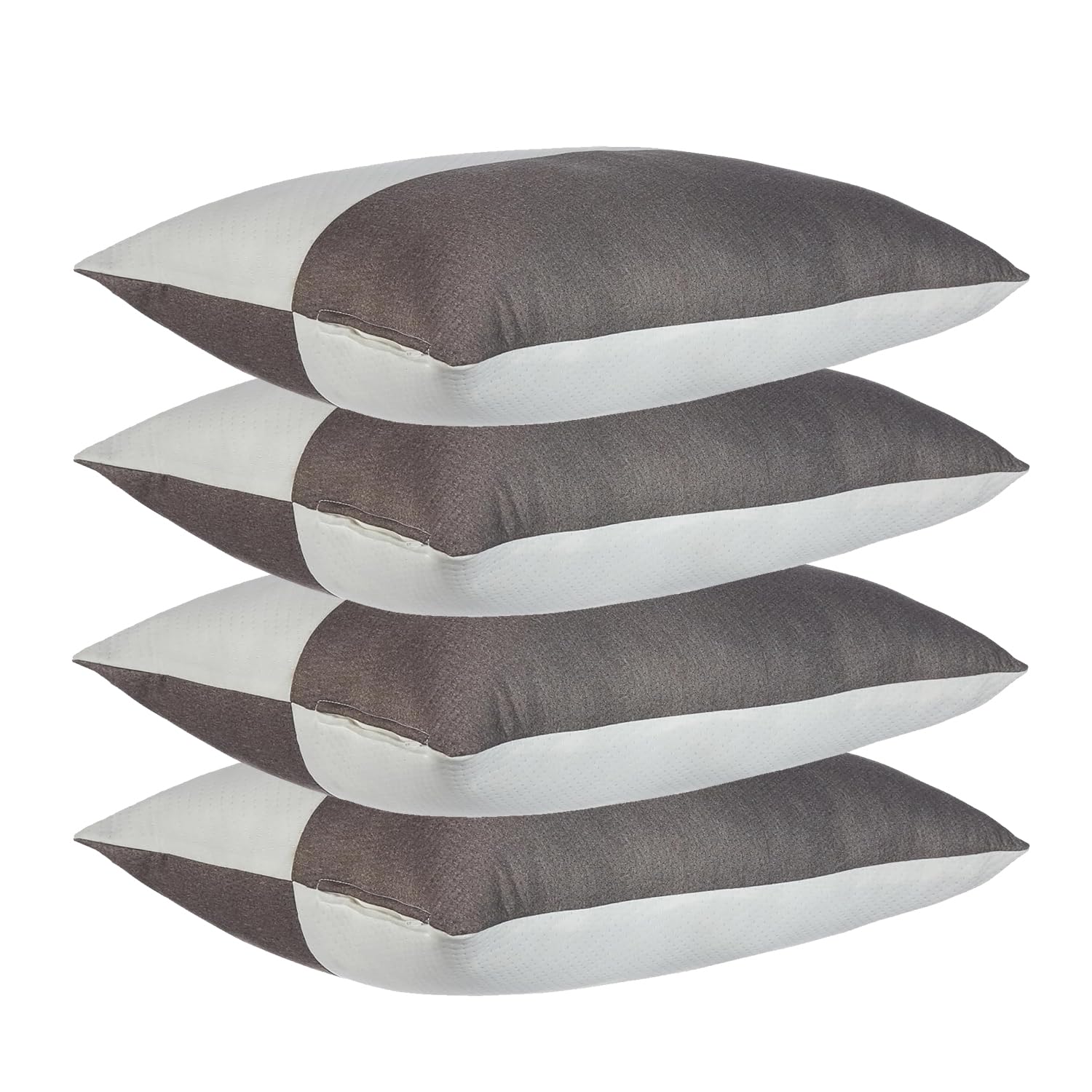 Amazon Basics Hollow Fiber Sleeping Pillows with Zip | Soft & Fluffy Bed Pillows for Sleeping | Adjustable Height Pillow Set of 4 | Polyester Fiber Filled Pillows with Soft Spun Cover | White & Brown