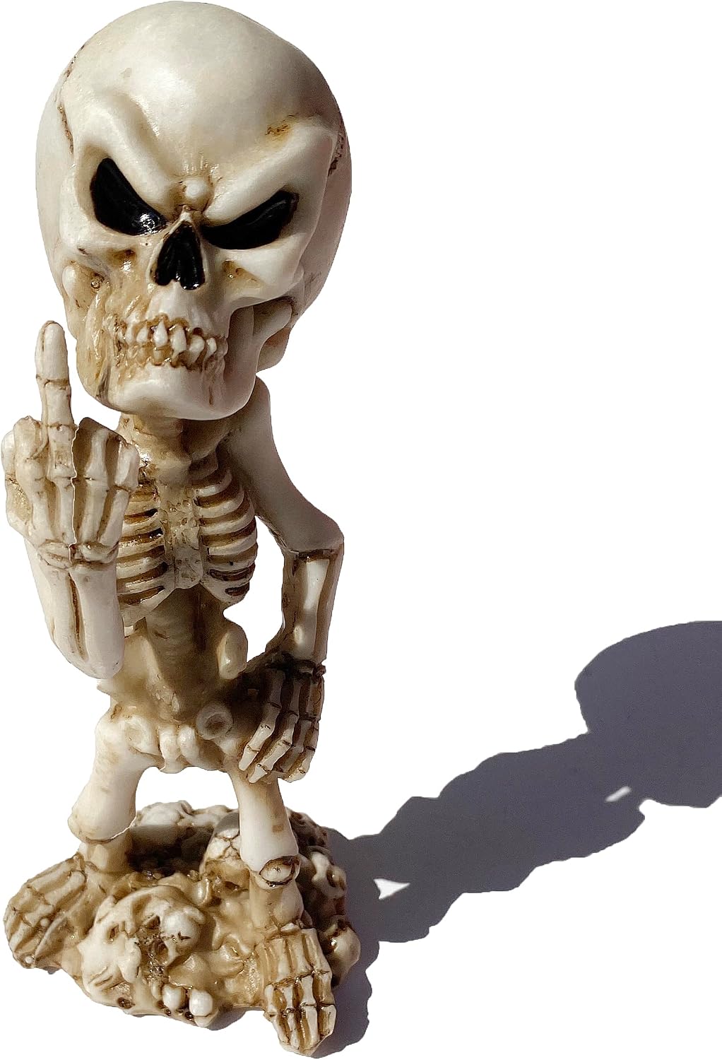 Middle Finger Skeleton Statue – 7.3" Funny Bone Skull Decor, Gothic Flipping The Bird Figurine for Halloween, Office Prank & Dark Humor Collectibles