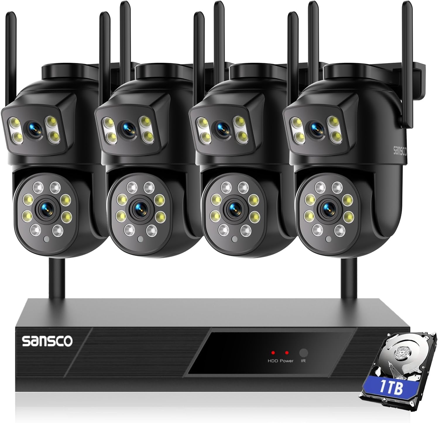 4MP Dual Lens CCTV Security Camera System with 1TB HDD, 16CH NVR, 4x 360° View PTZ WiFi Camera Outdoor, Auto Tracking, Color Night Vision,Human Detection, 2-Way Audio, 24/7 Recording