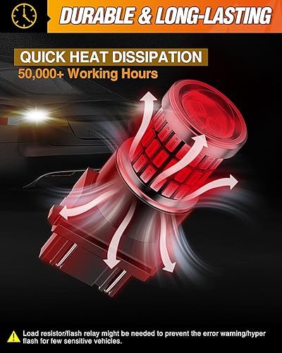 Miniatura 7 de Nilight Bombilla LED 3157, 2 unidades, 57 LED, color rojo, 3156, 3056, 4157, 3057, luz de freno intermitente, luz trasera con proyector de repuesto