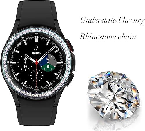 Vista 17 de Fundas para Samsung S3 Frontier/Classic/Galaxy Watch 4/4 Classic, Rhinestone Diamond Steel Watch Face Bezel Rings (negro)