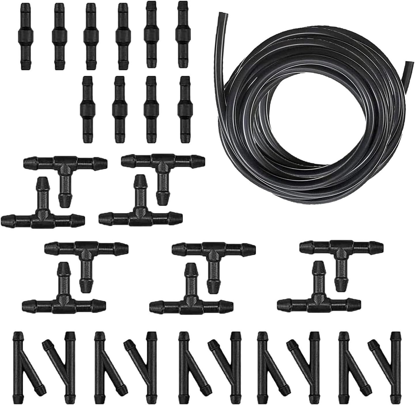 30 PCS Windscreen Washer Hose Kit, 13.1Ft Washer Fluid Hose with T-type Y-type I-type Hose Connector, Wiper Jet Connection Hose Assembly, Universal for Most Cars, Trucks, SUVs (Black)