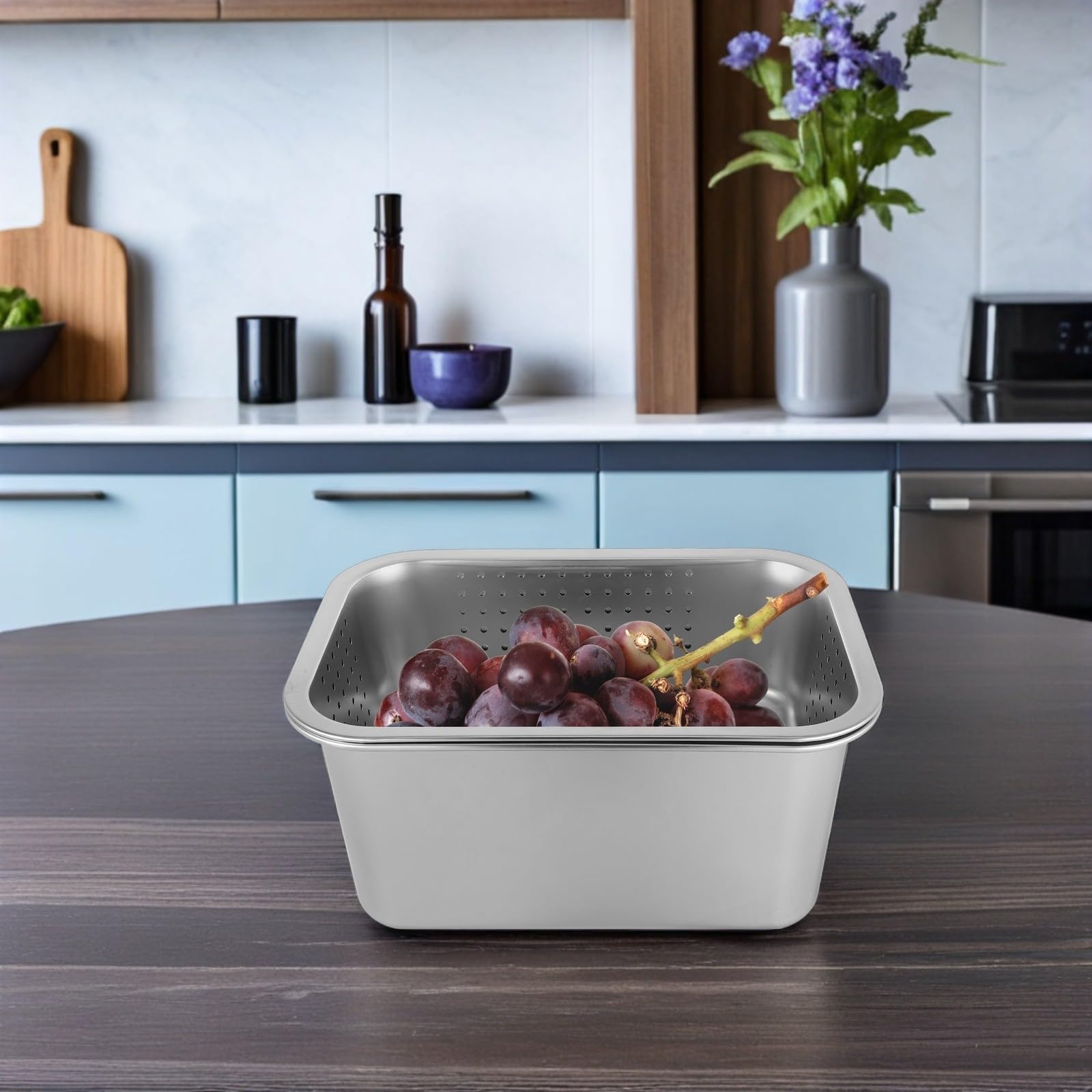Colador Diseño Ahorra Espacio Rectangular de Acero Inoxidable y Fácil de Limpiar para Fregadero de Cocina Adecuado para Lavar y Escurrir Frutas y Verduras