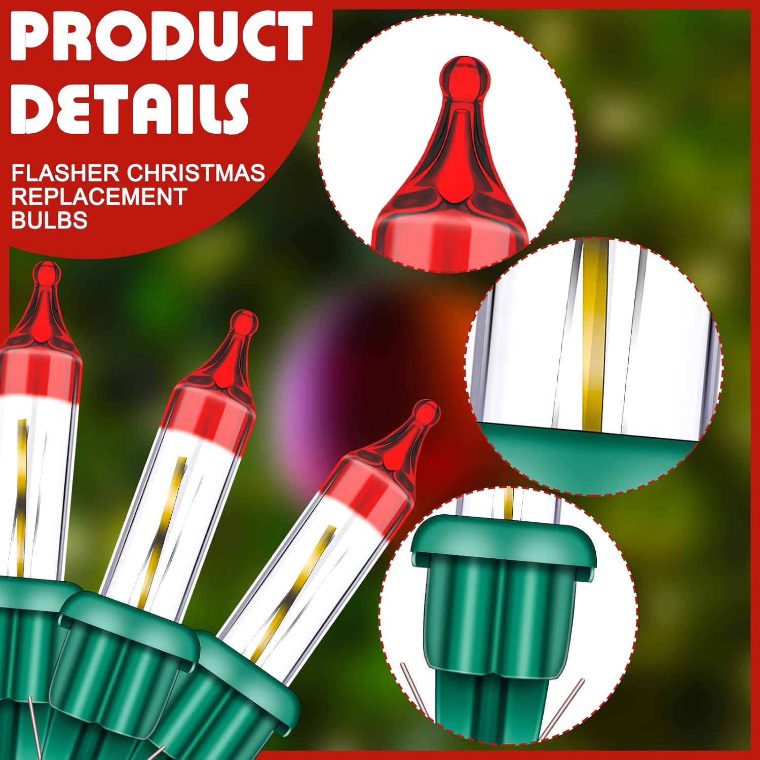 WILLBOND 6 Pcs Christmas Flasher Replacement Mini Bulbs 3.5 V/ 0.17 a Incandescent Flash String Light Replacement Flash Bulbs Clear Light with Base for Christmas(Green)