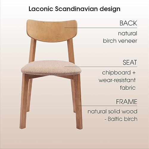 Miniatura 4 de Vega - Juego de 2 sillas de madera tapizadas con respaldo, color marrón, muebles escandinavos modernos para cocina, comedor, sala de estar y más