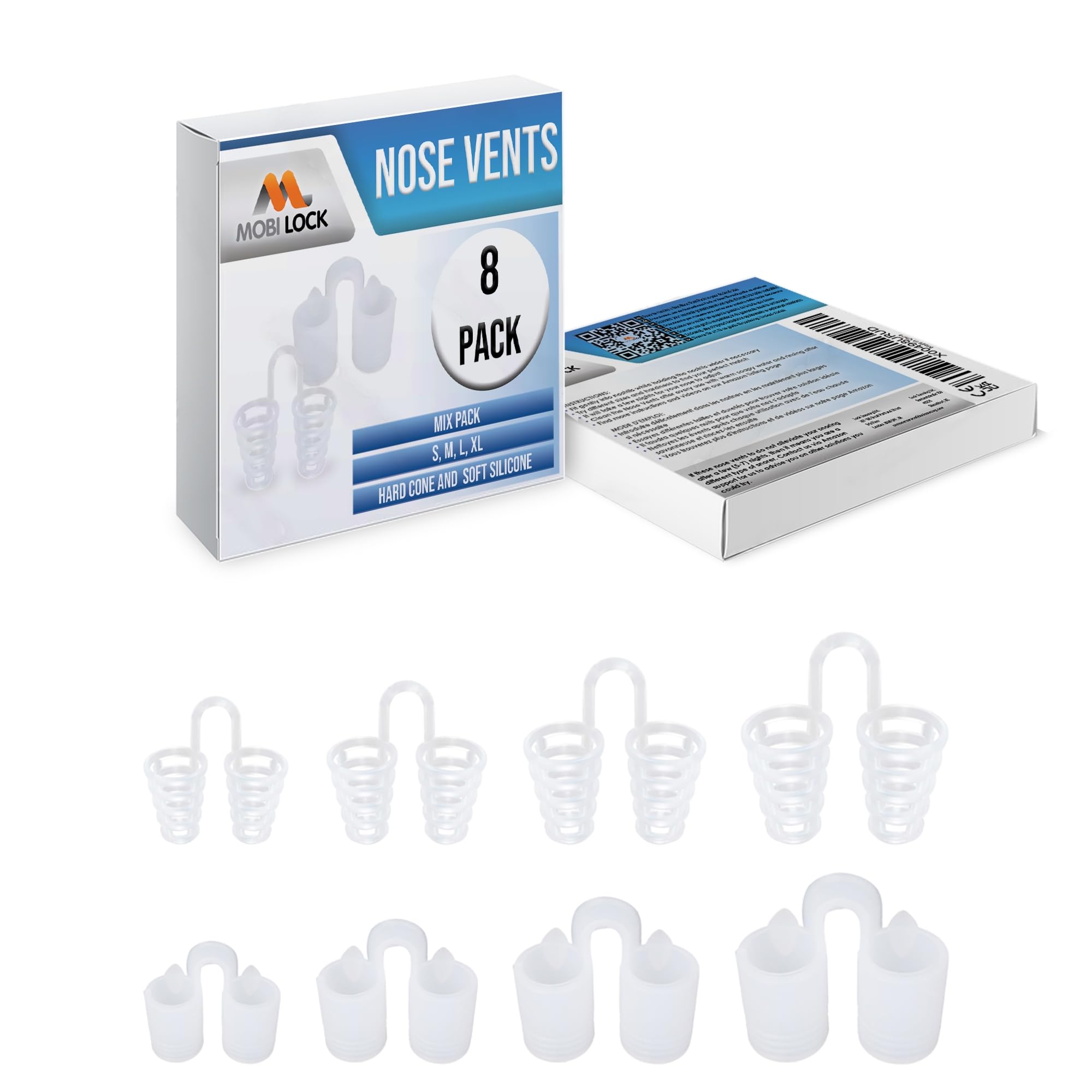 Mobi Lock Hard Silicone Vents Simple Sleeper Solution Premium Nose Relief Nasal Dilator (Pack of 8 - Various Sizes)