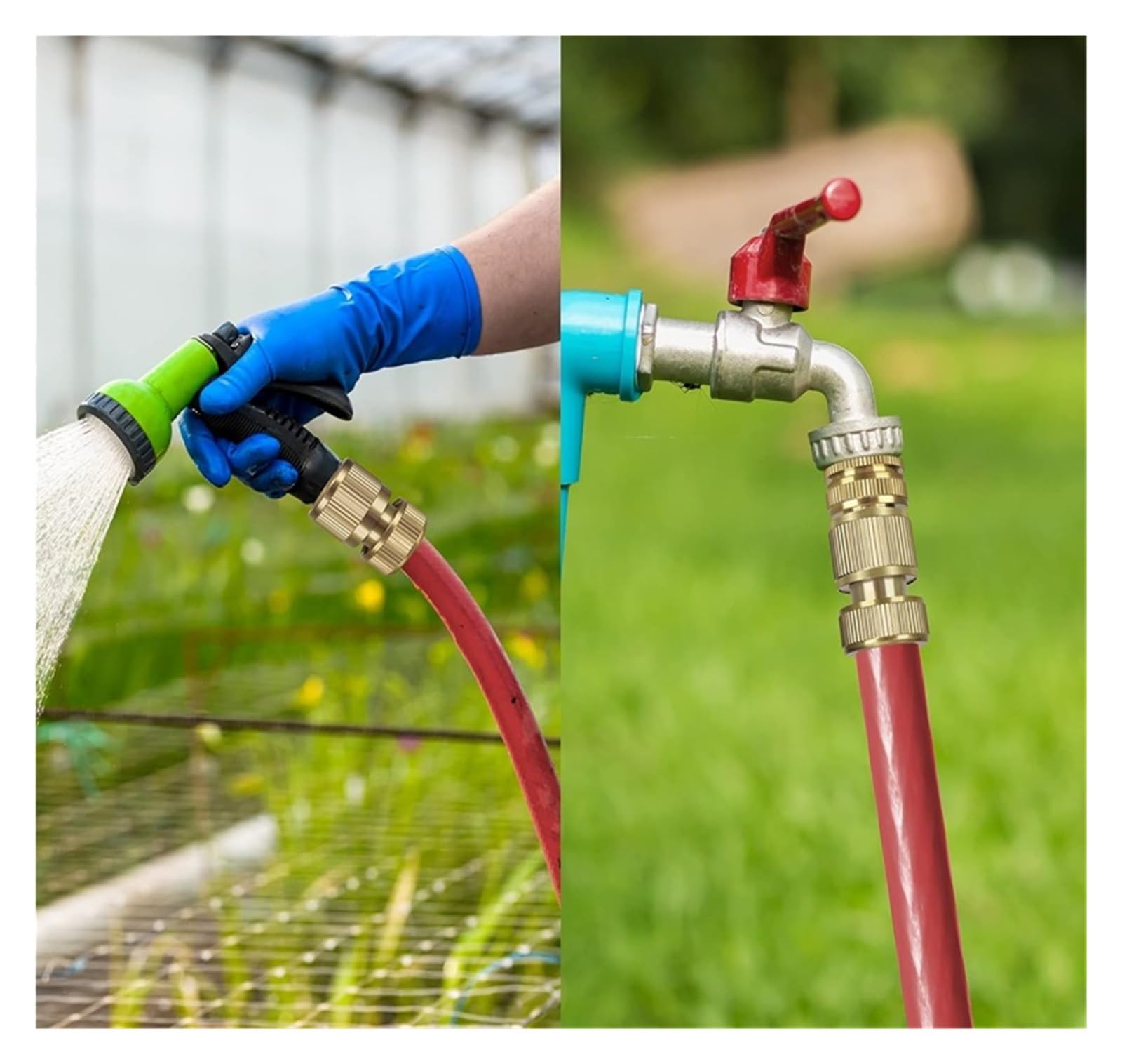 Connettore for tubo da giardino, rubinetto in ottone massiccio, 2 in 1 1/2 pollice e 3/4, raccordi a sgancio rapido(4 Set)