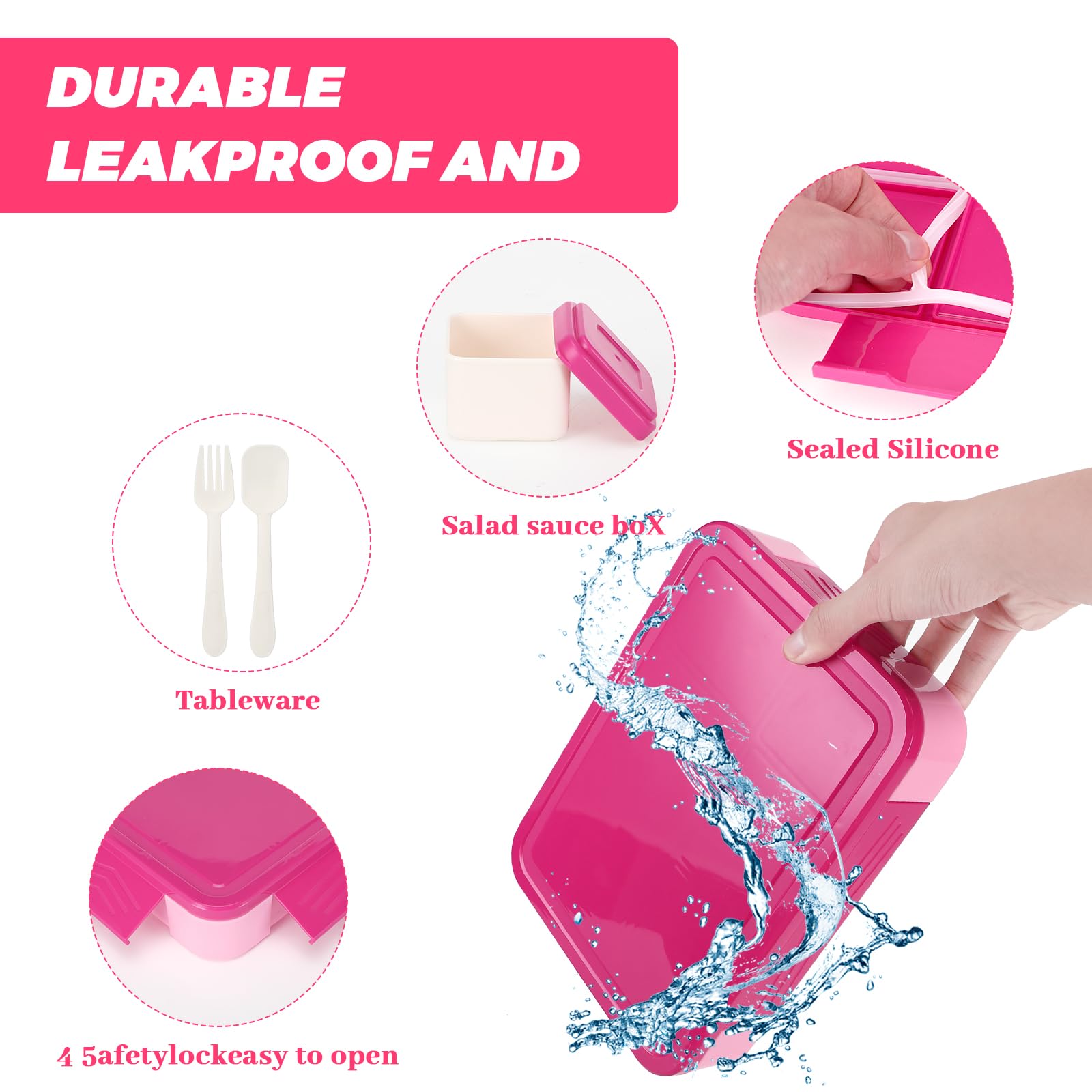 Sprifityy Pudełko śniadaniowe dla dzieci z przegródkami, Bento Box dla dzieci, 1330 ml, szczelne pudełko na lunch